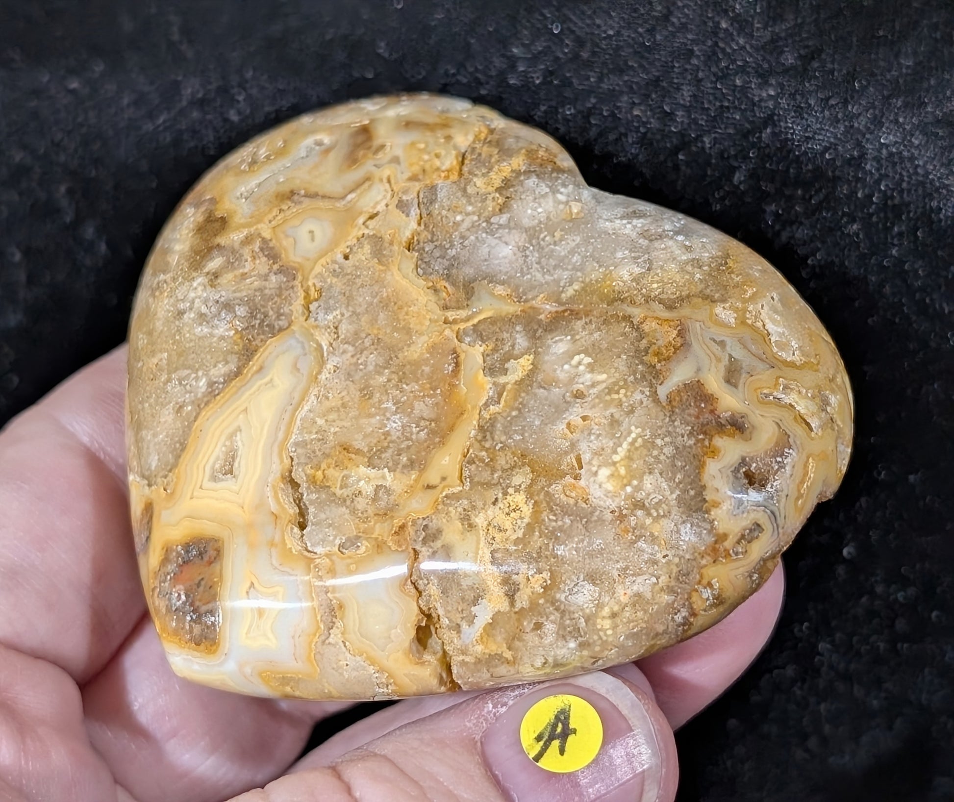 Druzy Yellow Crazy Lace Agate Heart