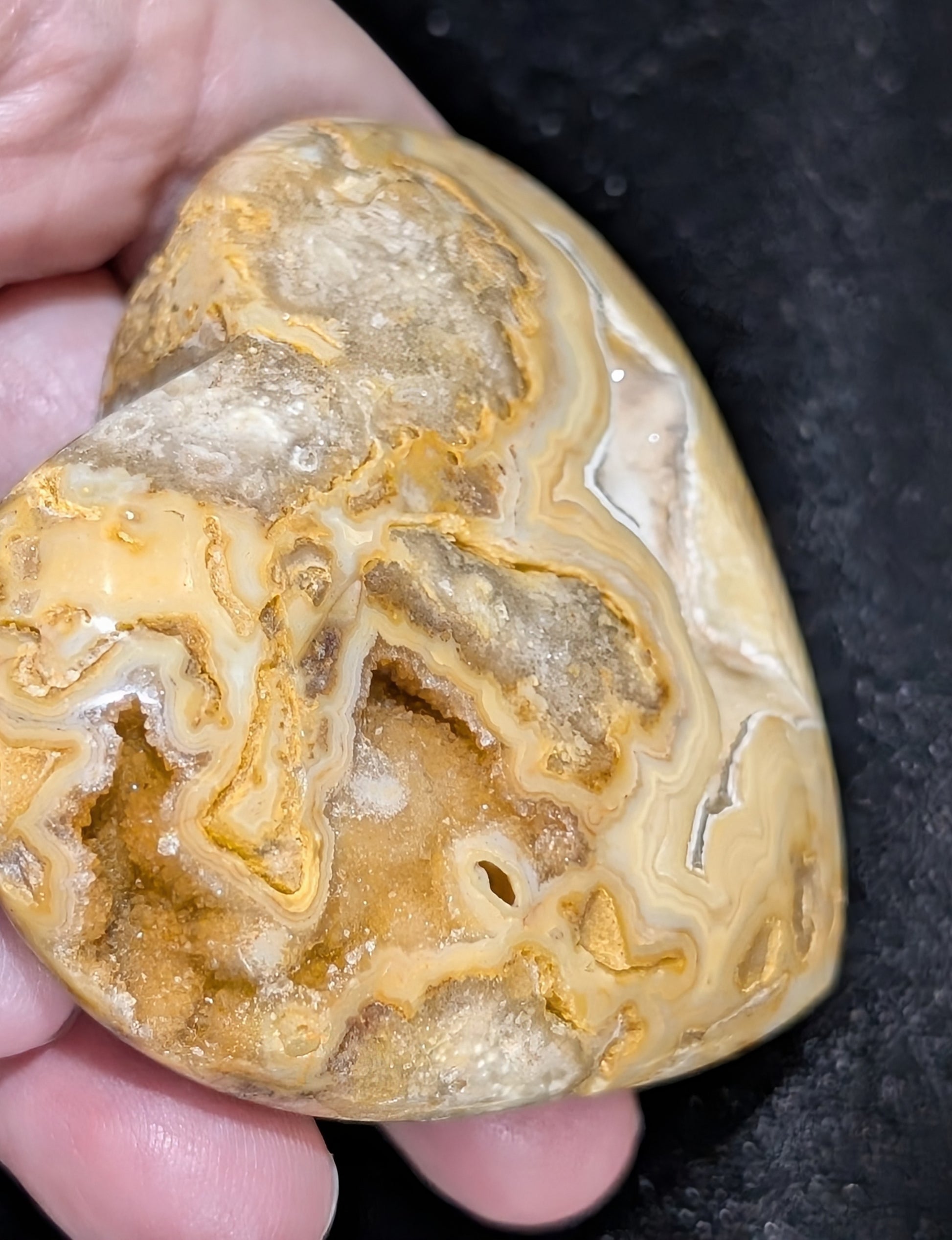 Druzy Yellow Crazy Lace Agate Heart