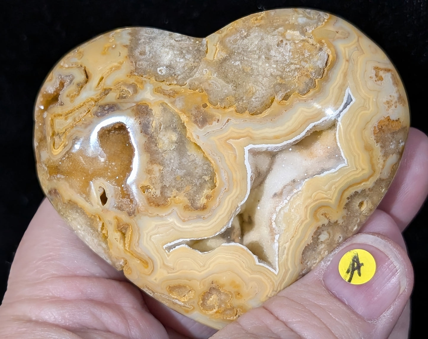 Druzy Yellow Crazy Lace Agate Heart