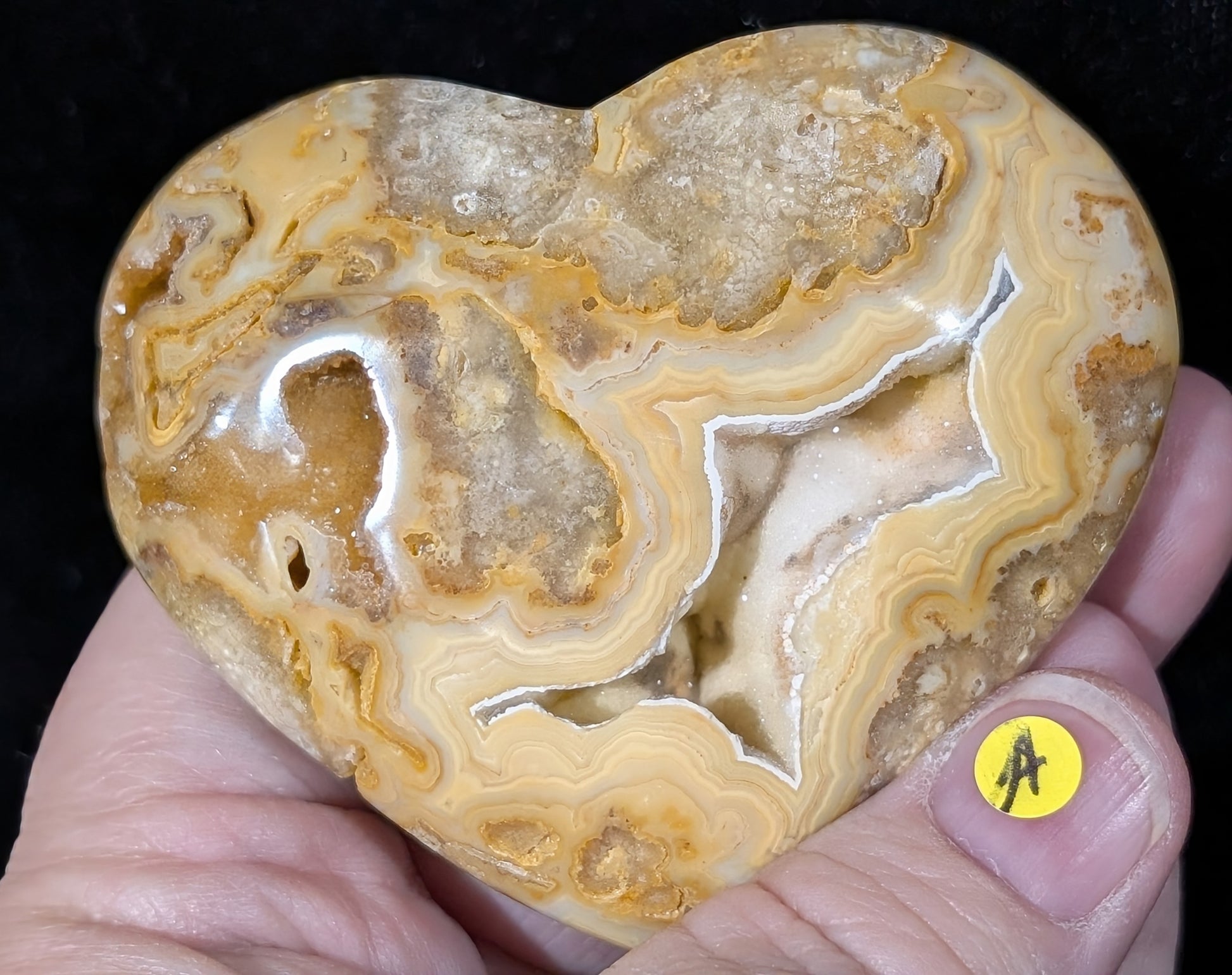 Druzy Yellow Crazy Lace Agate Heart