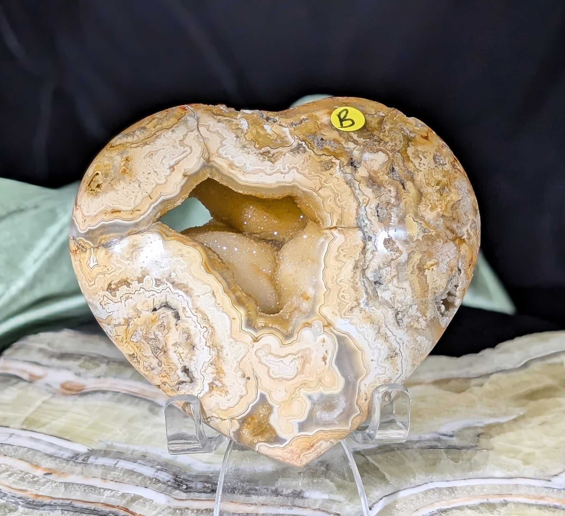 Druzy Yellow Crazy Lace Agate Heart