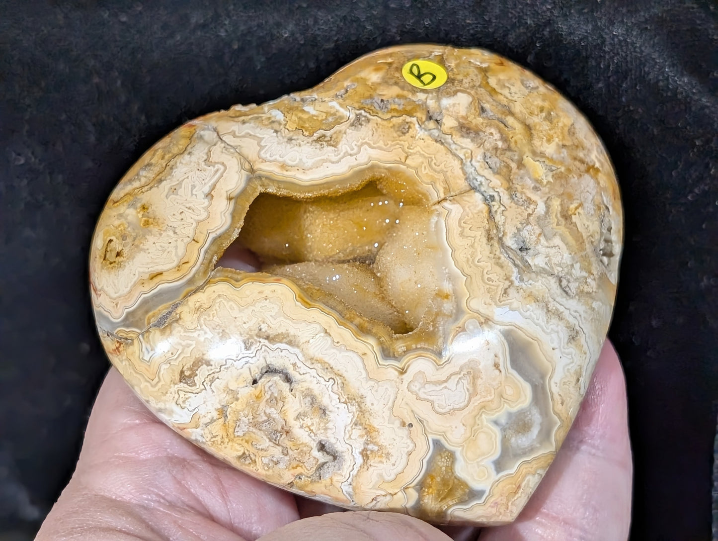 Druzy Yellow Crazy Lace Agate Heart