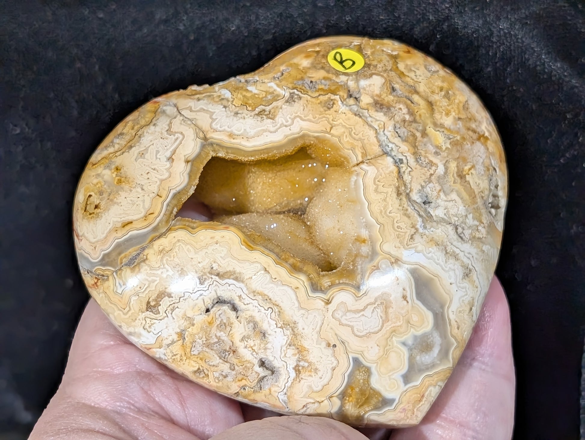 Druzy Yellow Crazy Lace Agate Heart