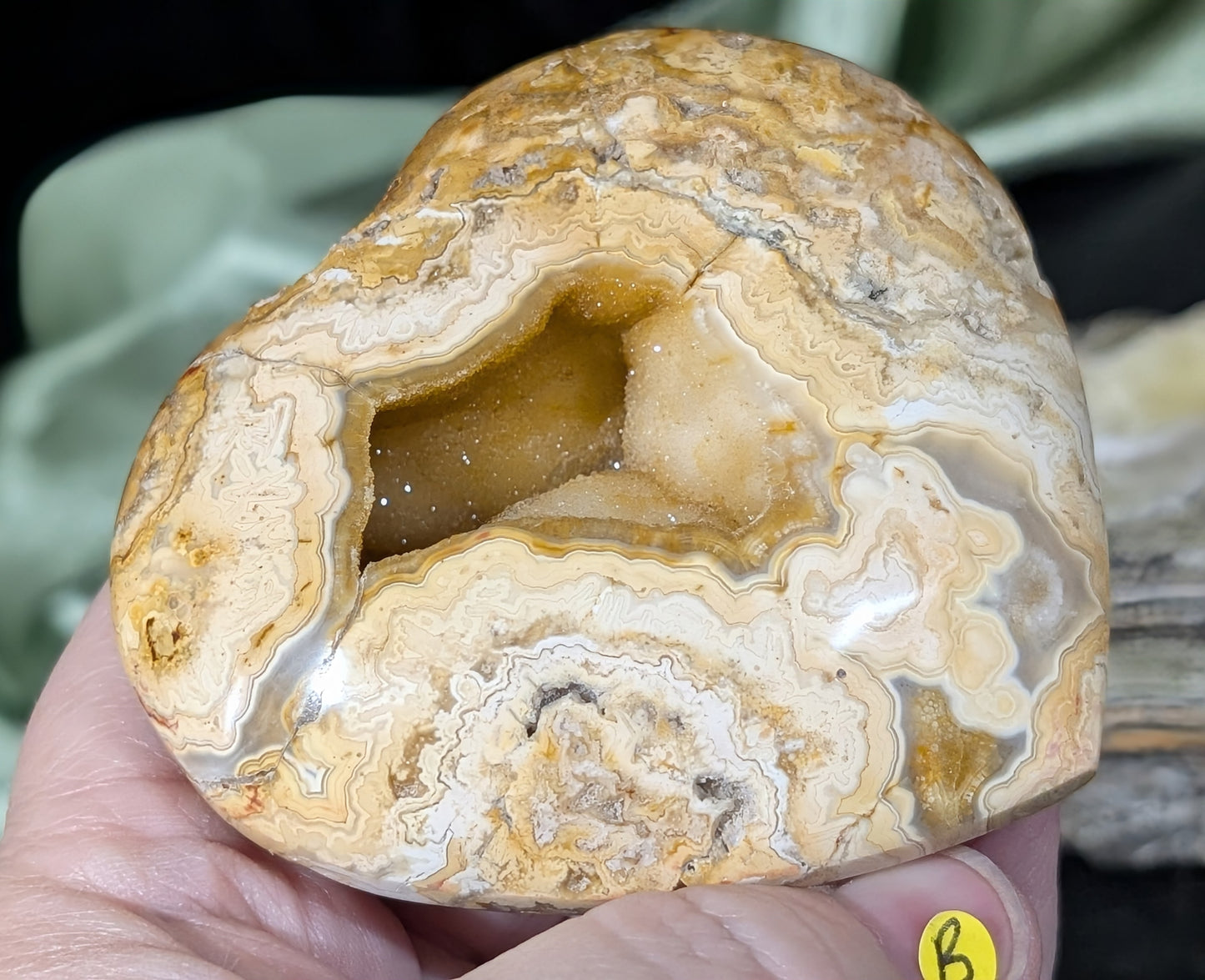 Druzy Yellow Crazy Lace Agate Heart