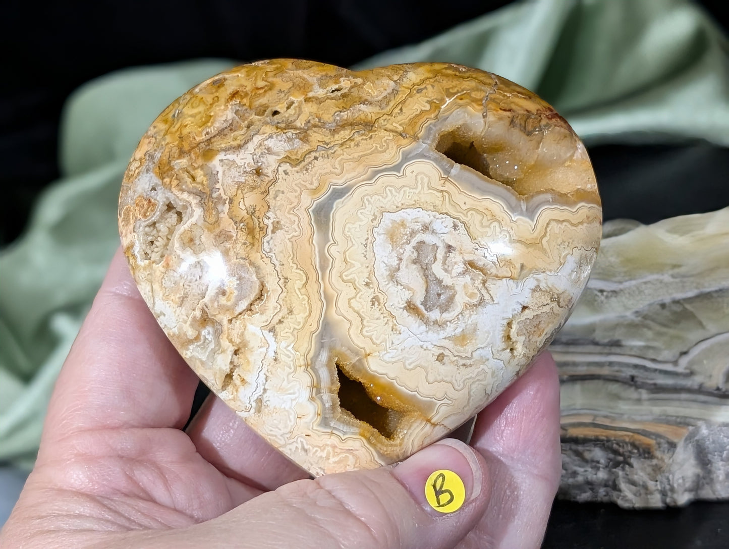 Druzy Yellow Crazy Lace Agate Heart