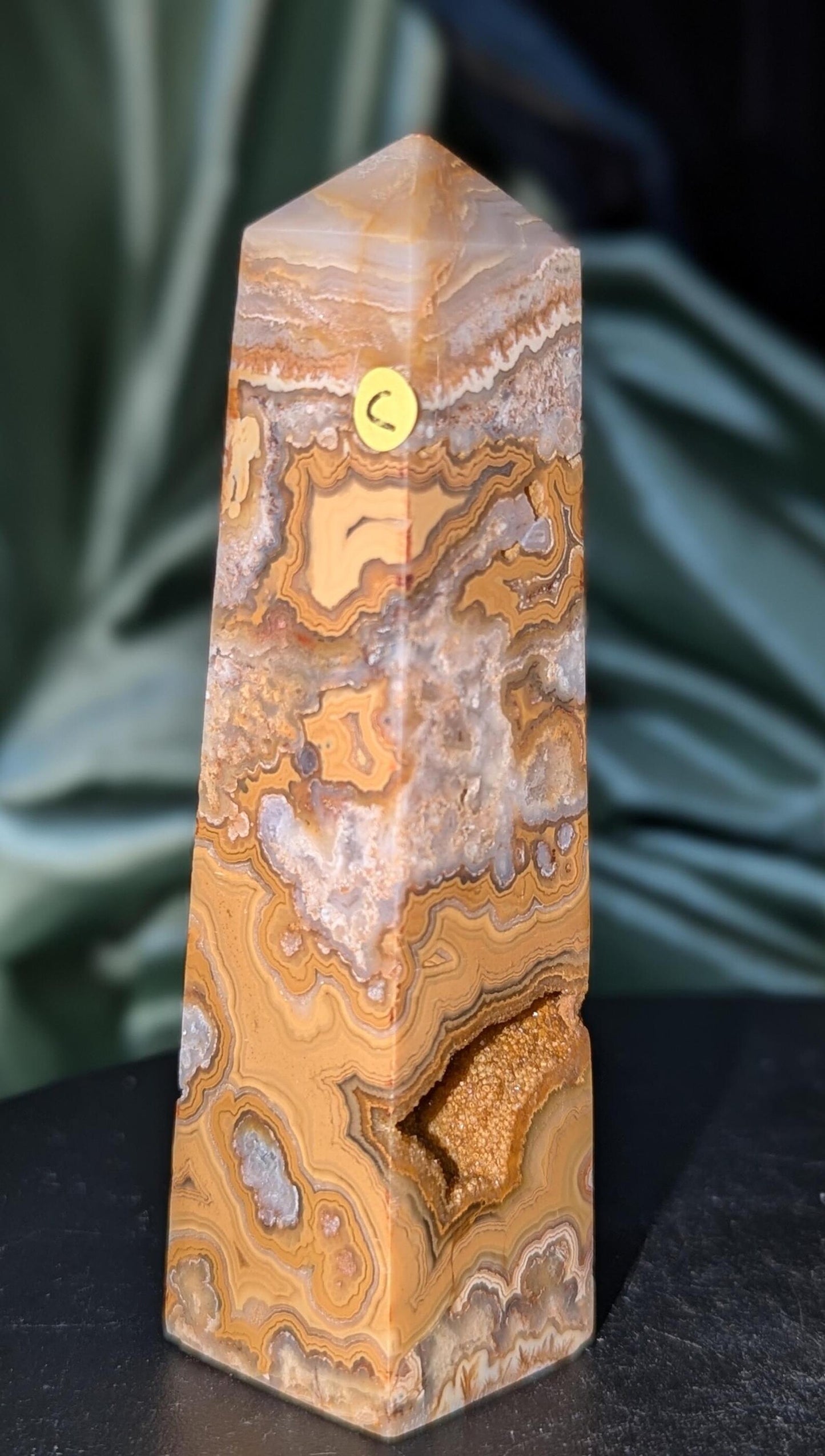 Druzy Yellow Crazy Lace Agate Tower C