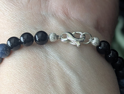 Dumortierite and Black Tourmaline Bead Bracelet