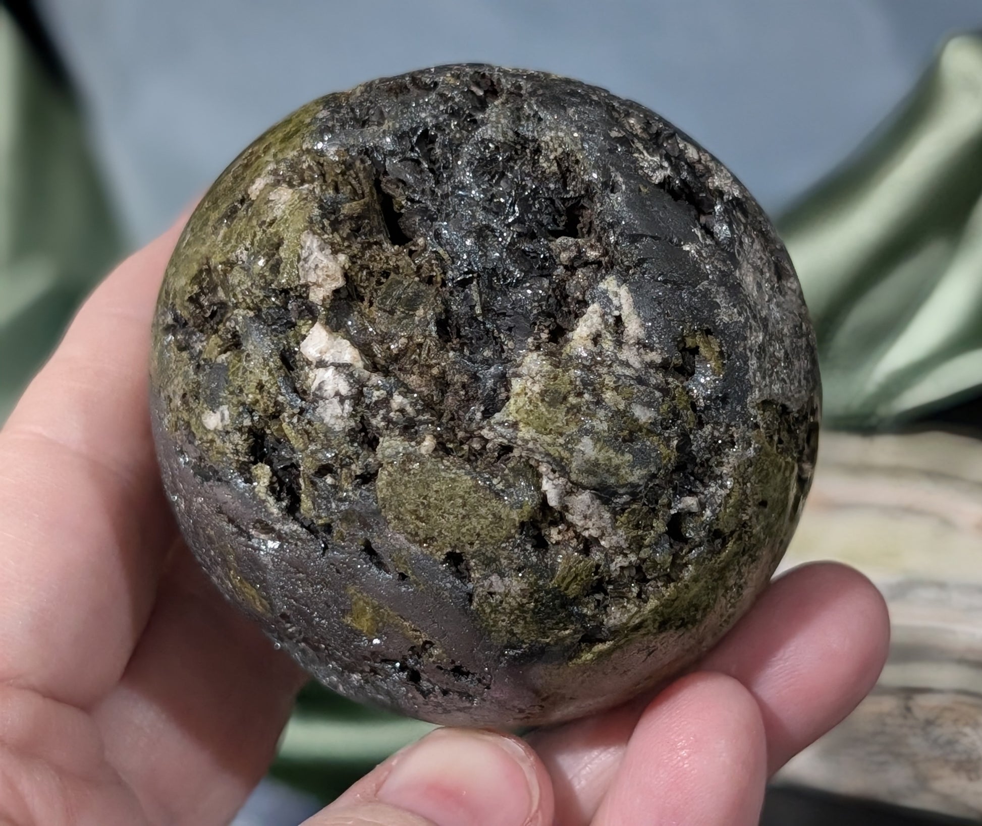 Epidote with Hematite and Quartz Sphere