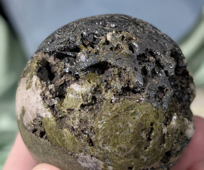 Epidote with Hematite and Quartz Sphere