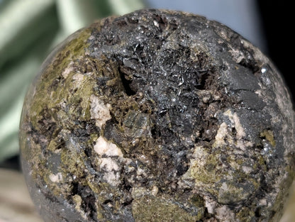 Epidote with Hematite and Quartz Sphere