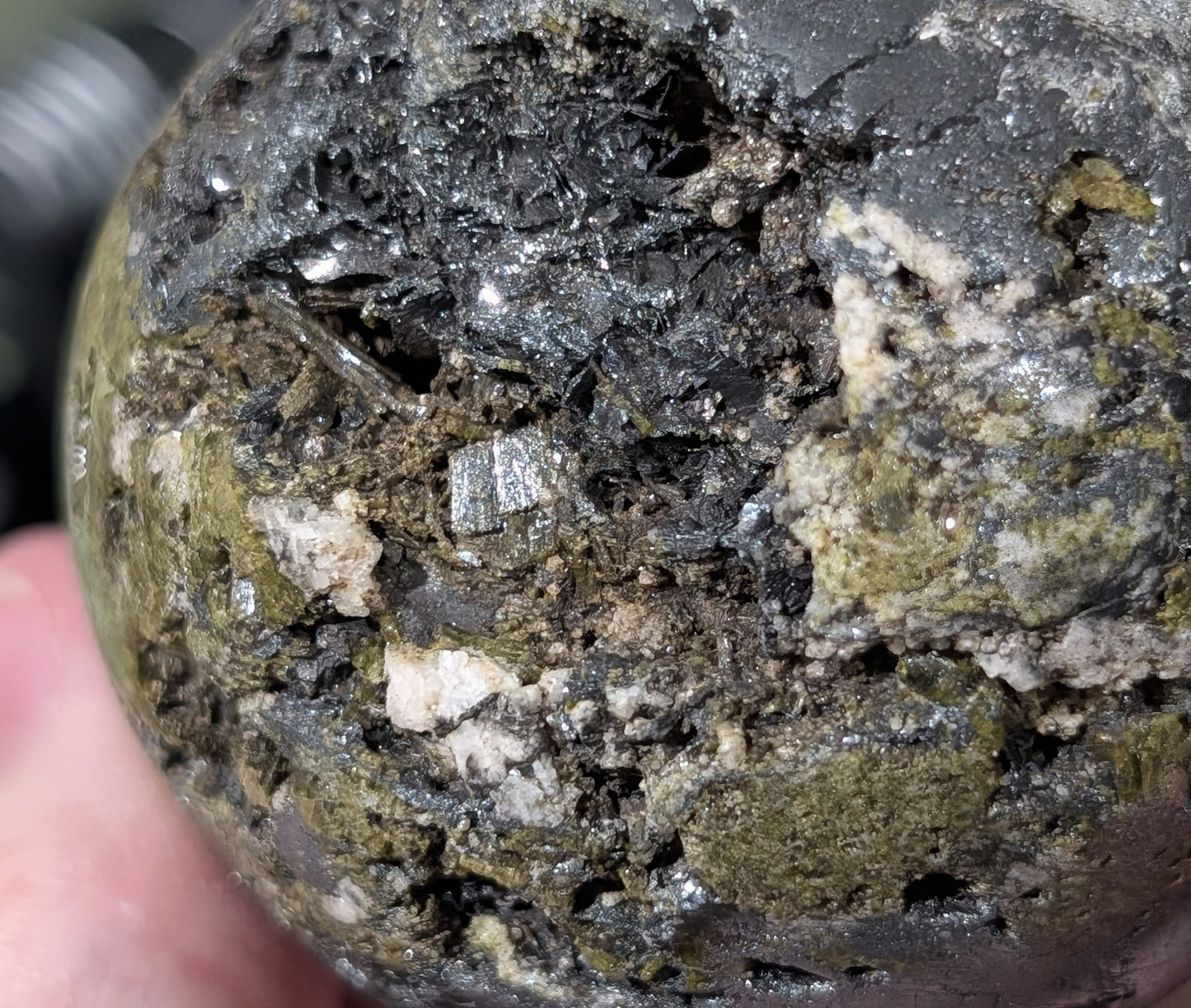 Epidote with Hematite and Quartz Sphere