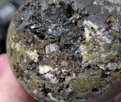 Epidote with Hematite and Quartz Sphere