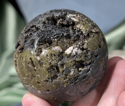 Epidote with Hematite and Quartz Sphere