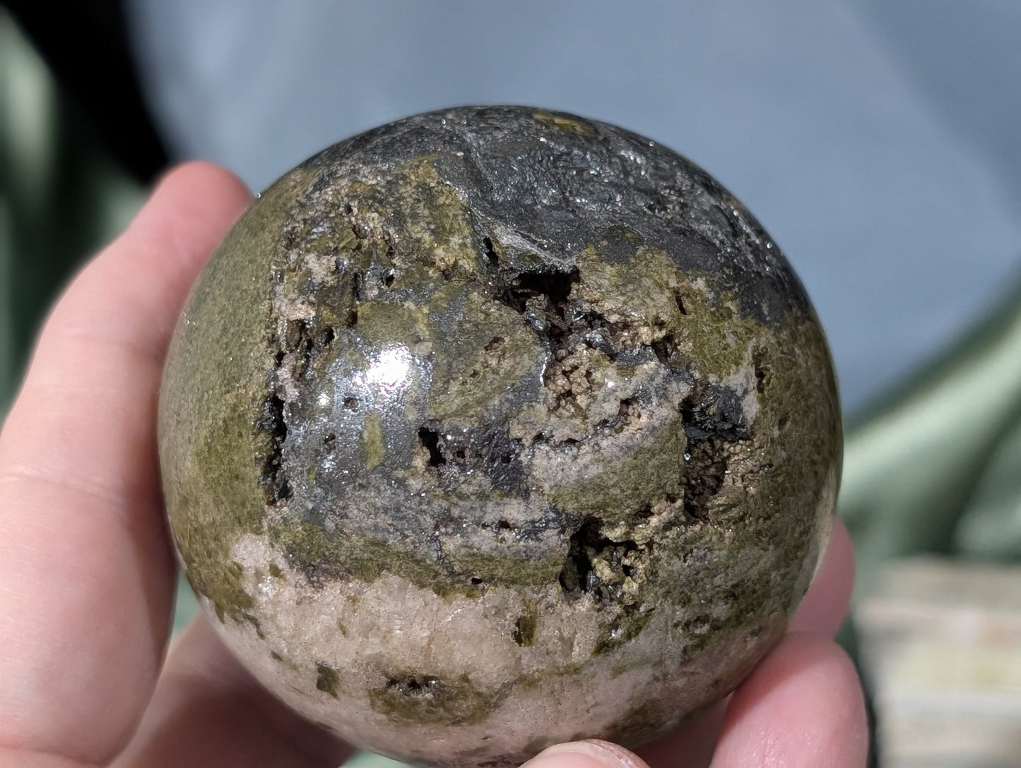 Epidote with Hematite and Quartz Sphere