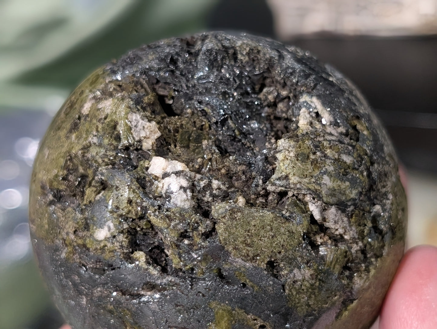 Epidote with Hematite and Quartz Sphere