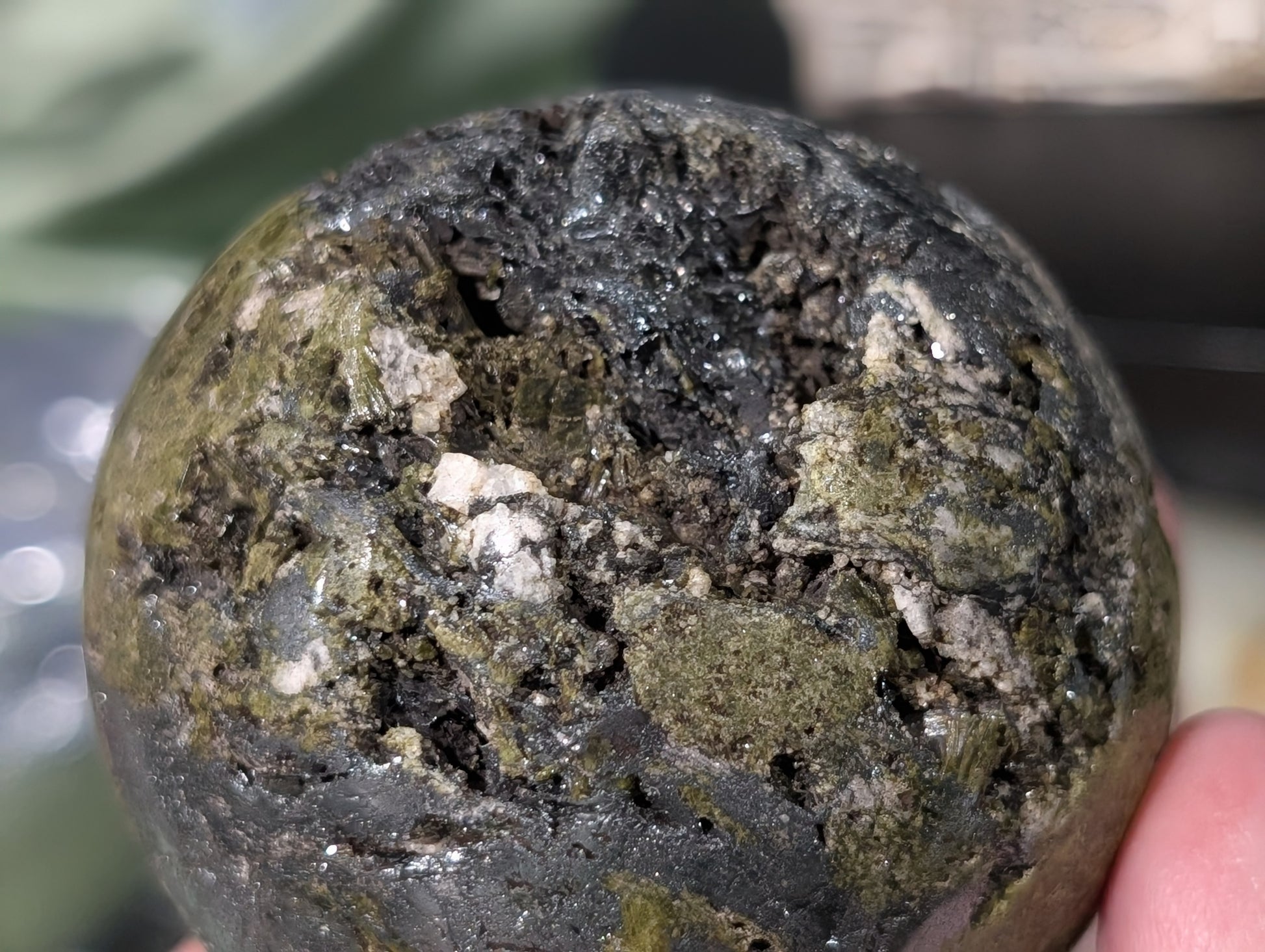 Epidote with Hematite and Quartz Sphere