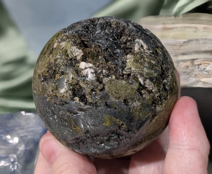 Epidote with Hematite and Quartz Sphere