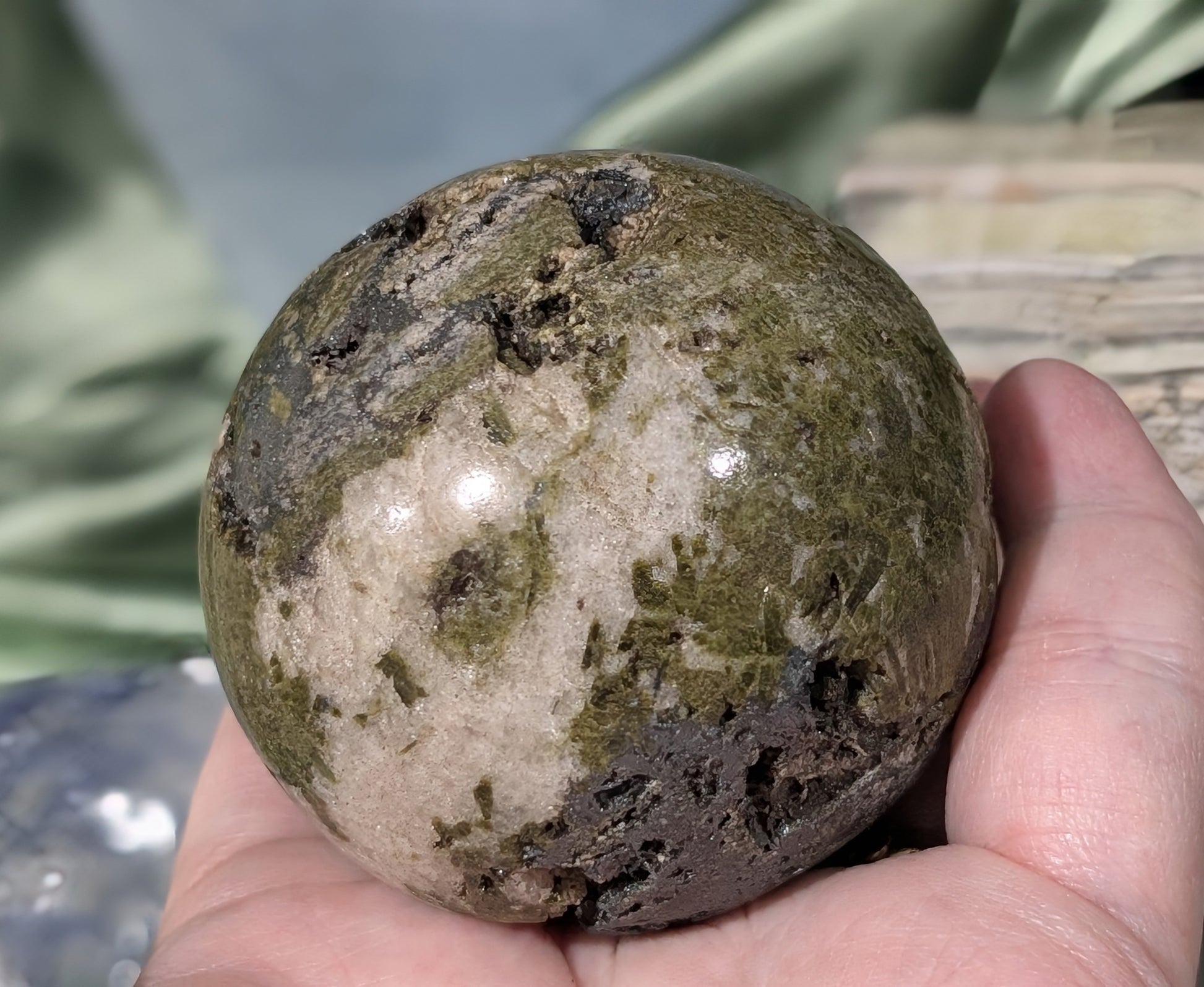 Epidote with Hematite and Quartz Sphere