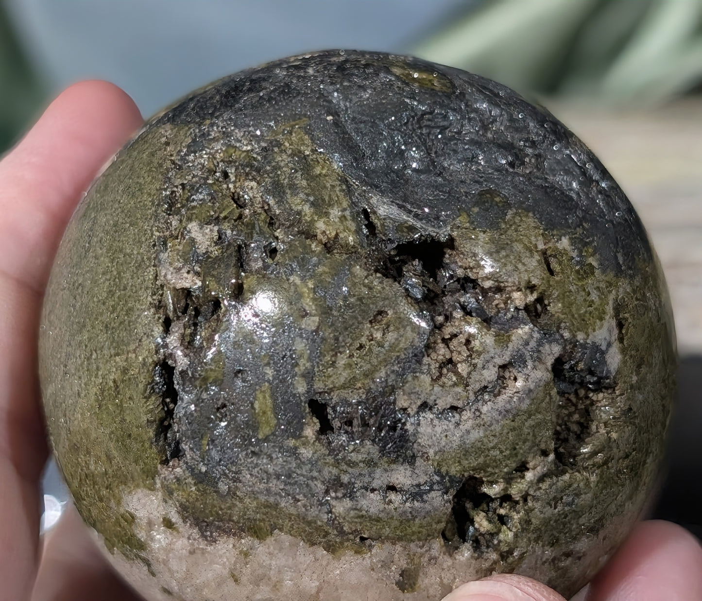 Epidote with Hematite and Quartz Sphere