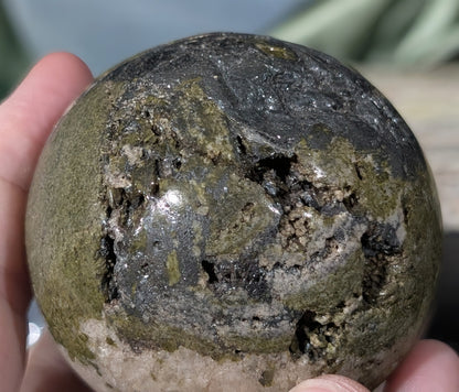 Epidote with Hematite and Quartz Sphere