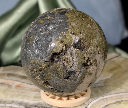 Epidote with Hematite and Quartz Sphere