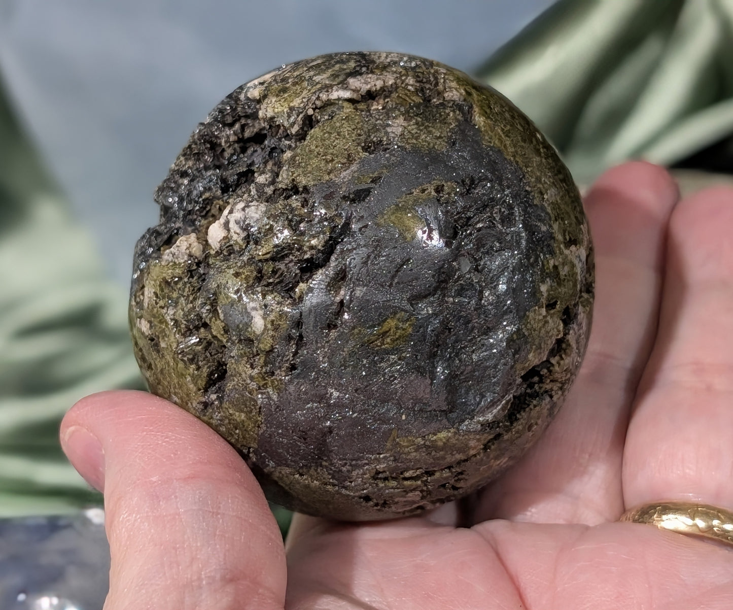 Epidote with Hematite and Quartz Sphere