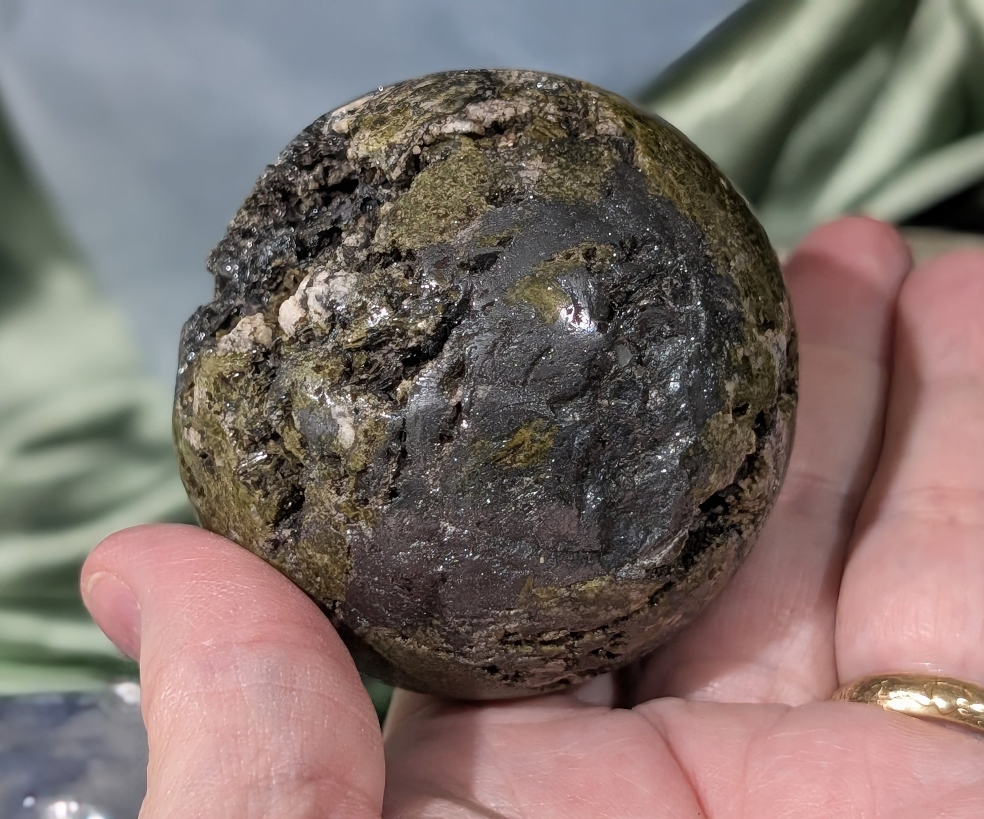 Epidote with Hematite and Quartz Sphere