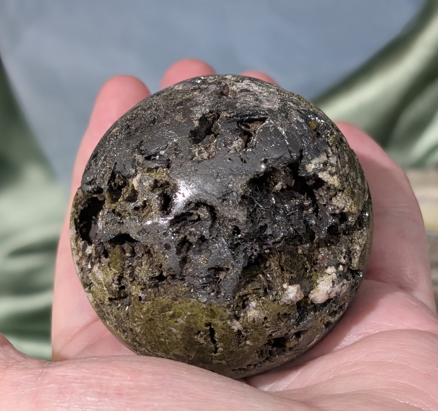 Epidote with Hematite and Quartz Sphere