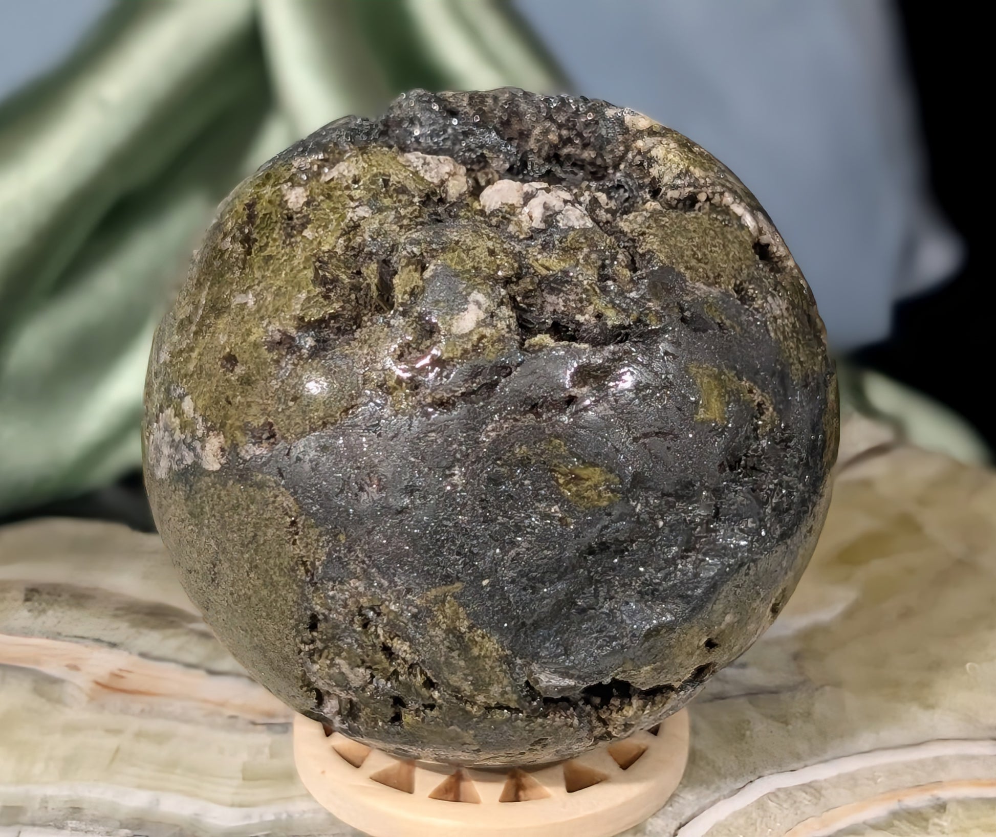 Epidote with Hematite and Quartz Sphere