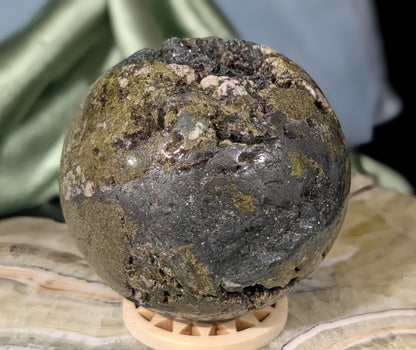 Epidote with Hematite and Quartz Sphere