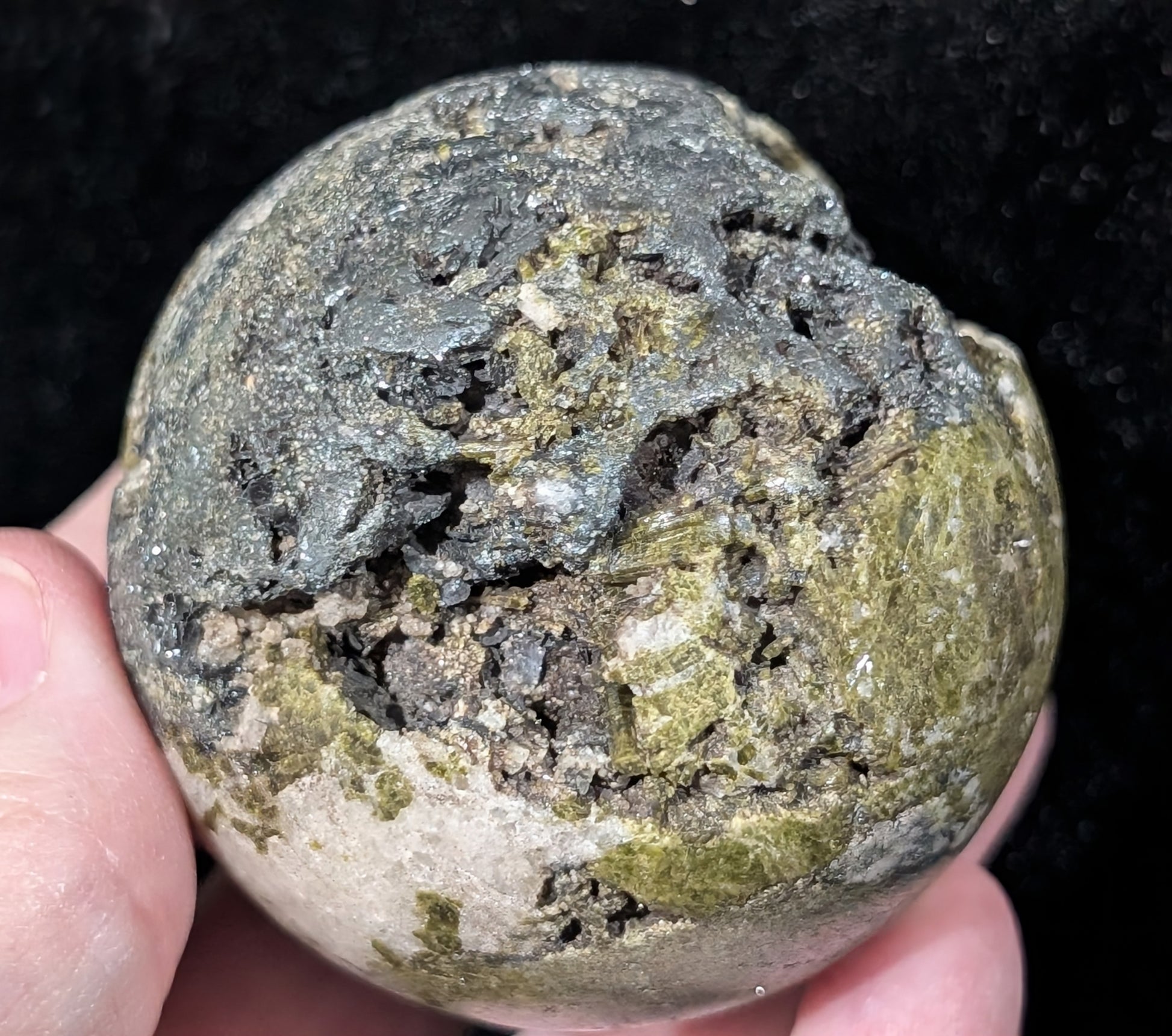 Epidote with Hematite and Quartz Sphere