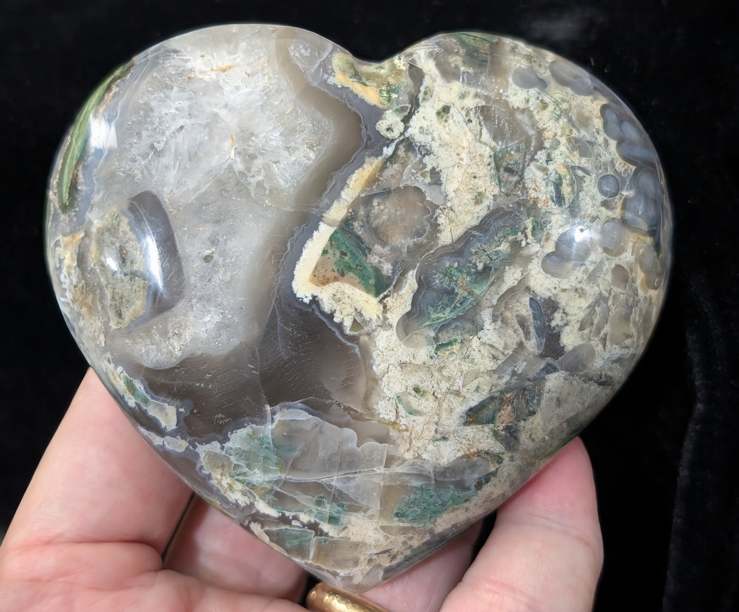 Extra Large Moss Agate Puffy Heart