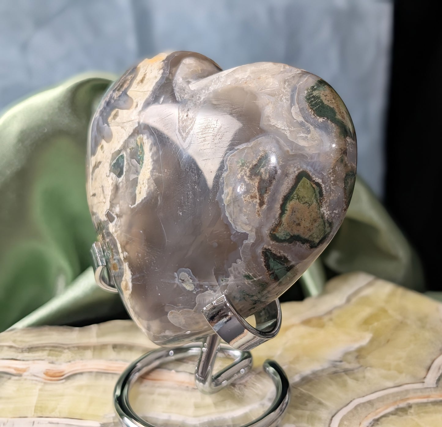 Extra Large Moss Agate Puffy Heart