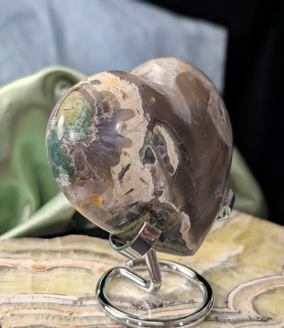 Extra Large Moss Agate Puffy Heart