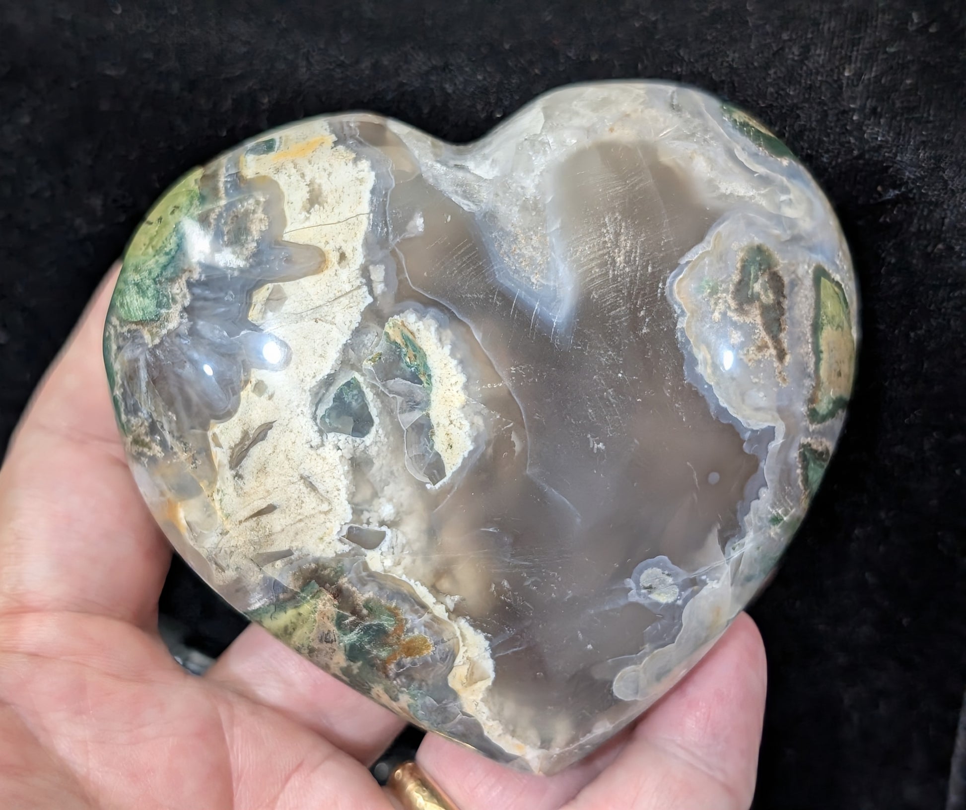 Extra Large Moss Agate Puffy Heart