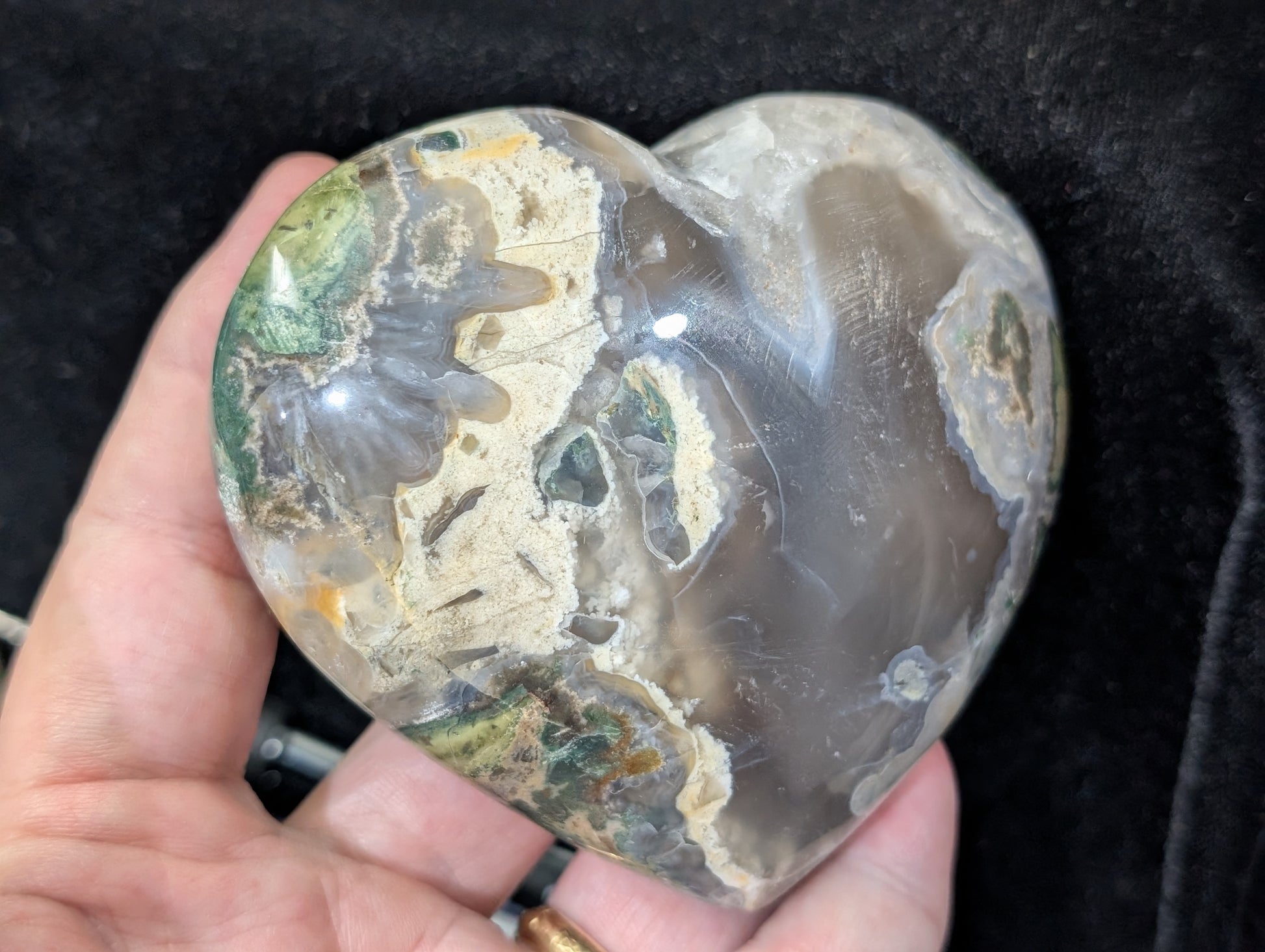 Extra Large Moss Agate Puffy Heart