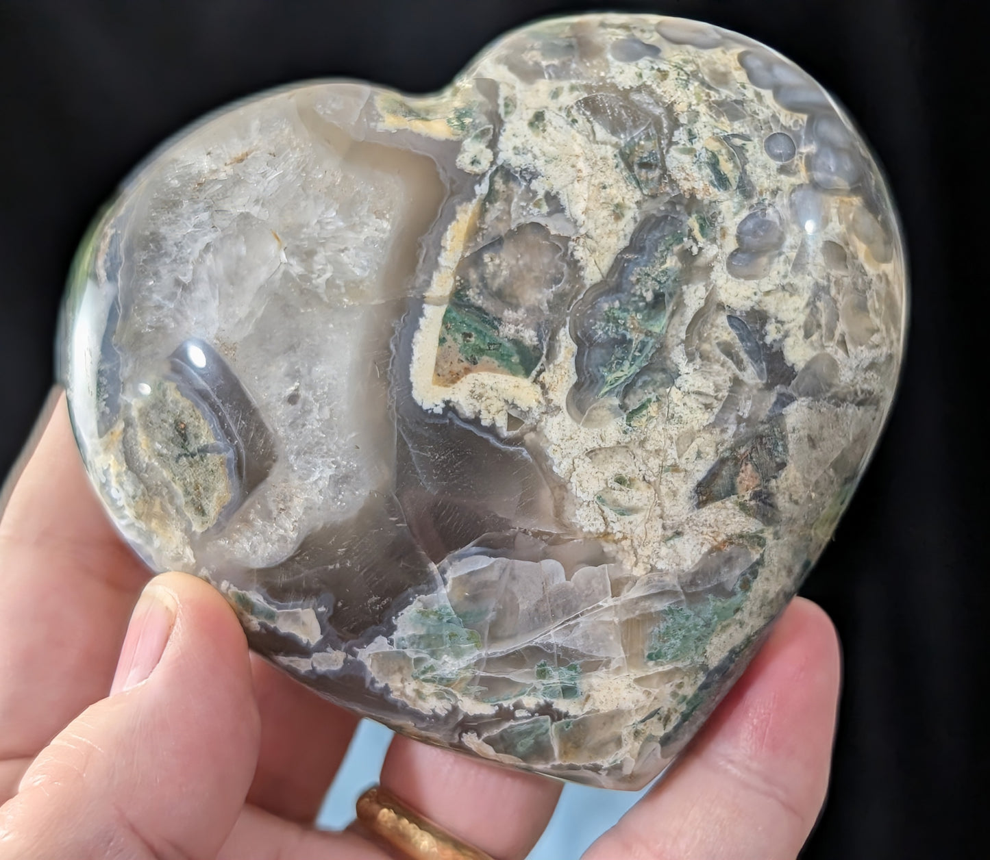 Extra Large Moss Agate Puffy Heart
