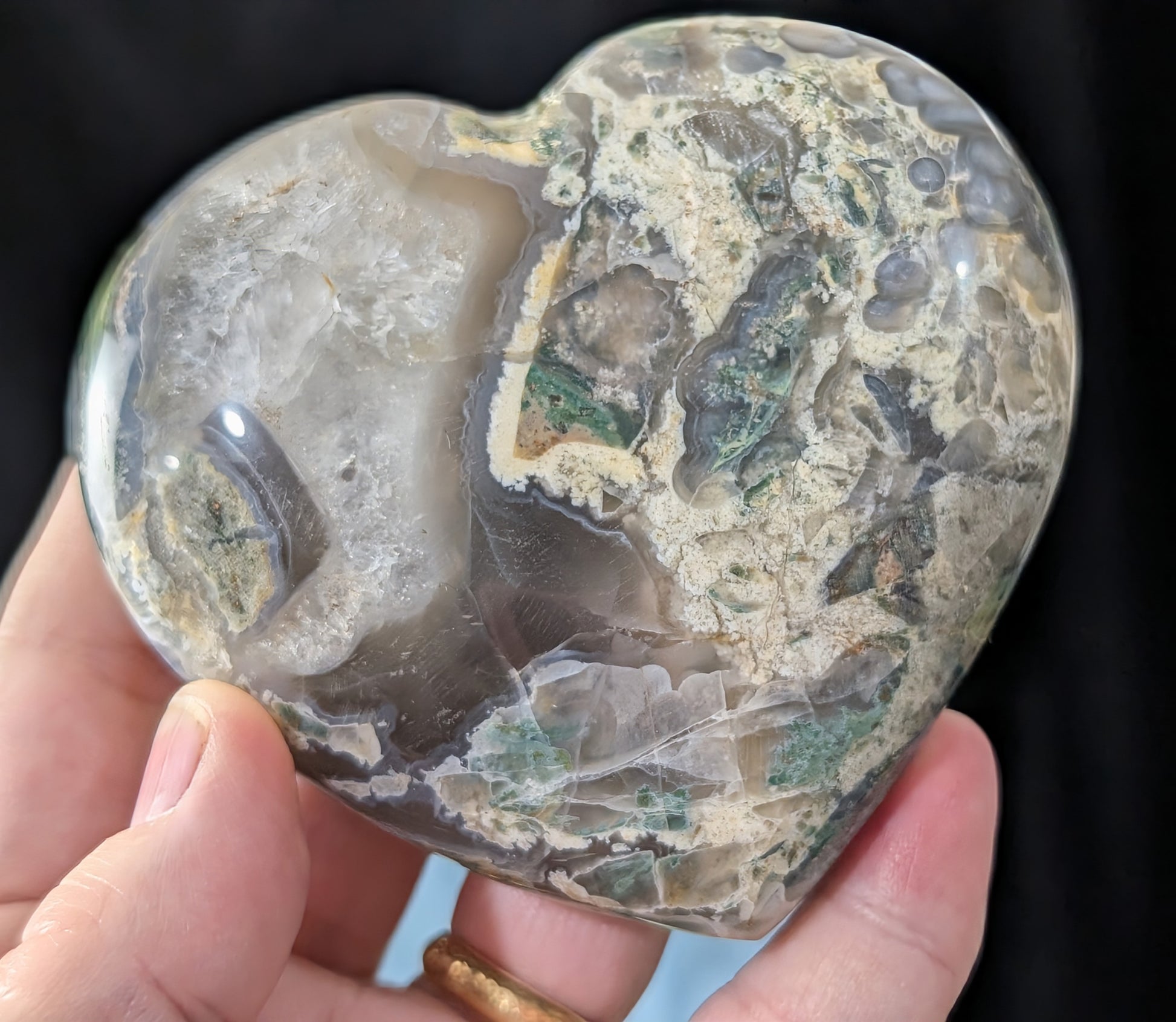 Extra Large Moss Agate Puffy Heart