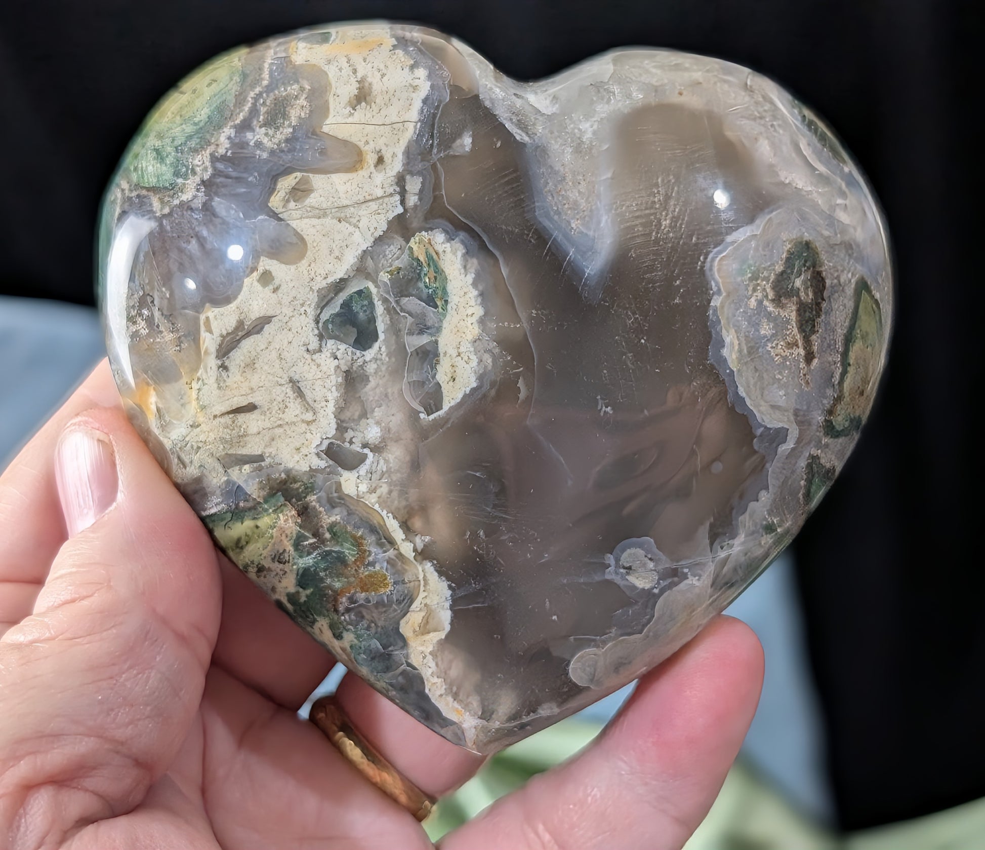 Extra Large Moss Agate Puffy Heart