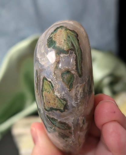 Extra Large Moss Agate Puffy Heart