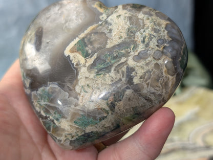 Extra Large Moss Agate Puffy Heart