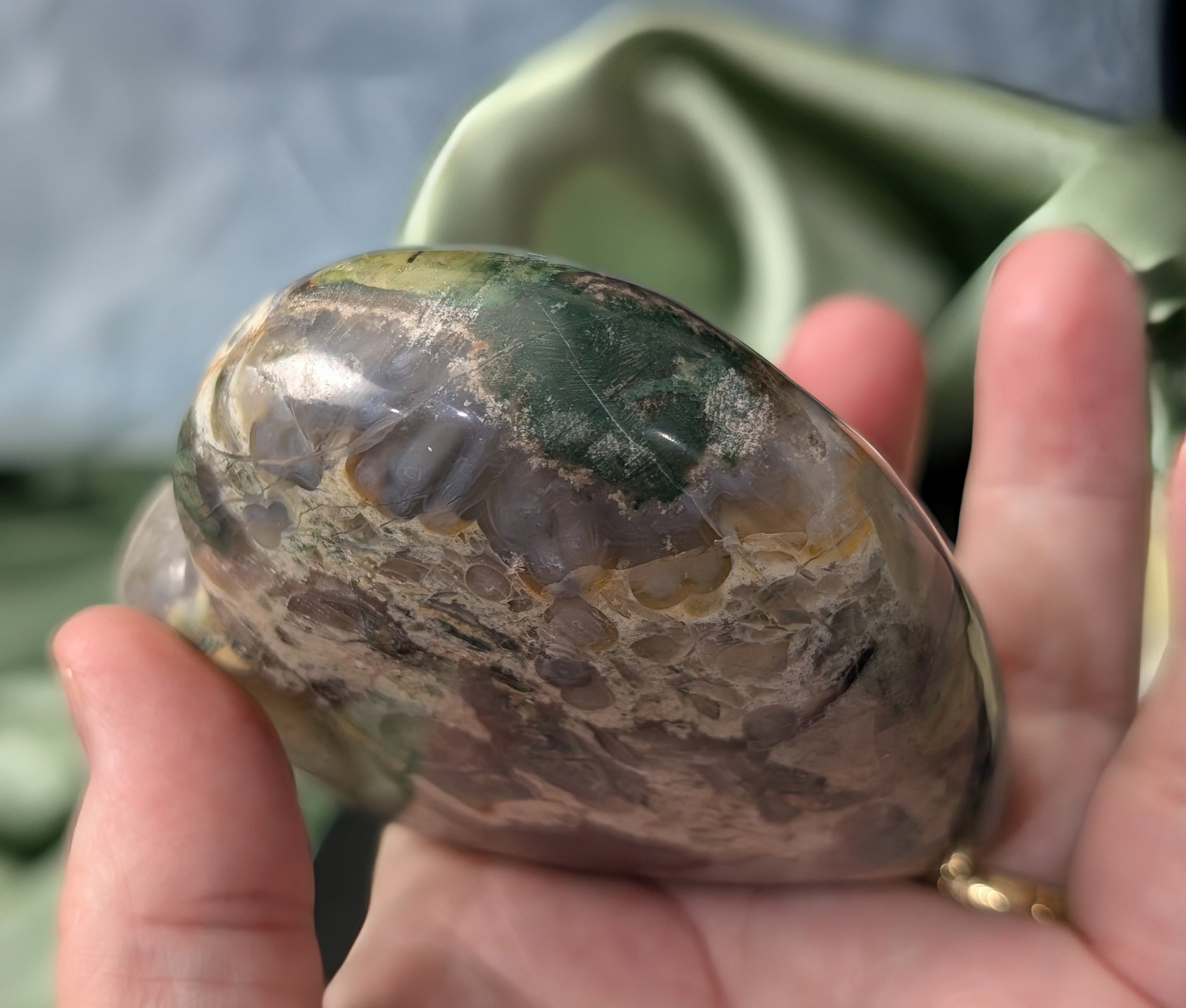 Extra Large Moss Agate Puffy Heart