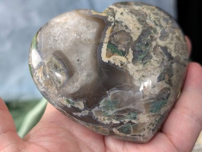 Extra Large Moss Agate Puffy Heart