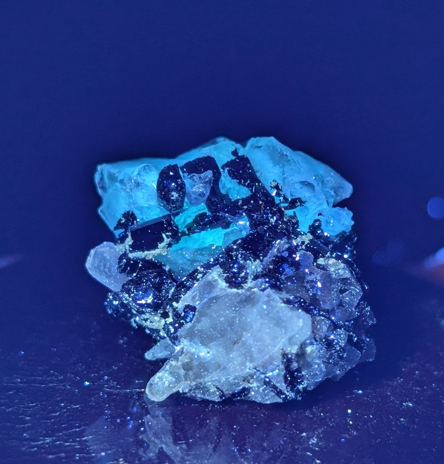 UV Reactive Fluorite with Black Tourmaline Specimen