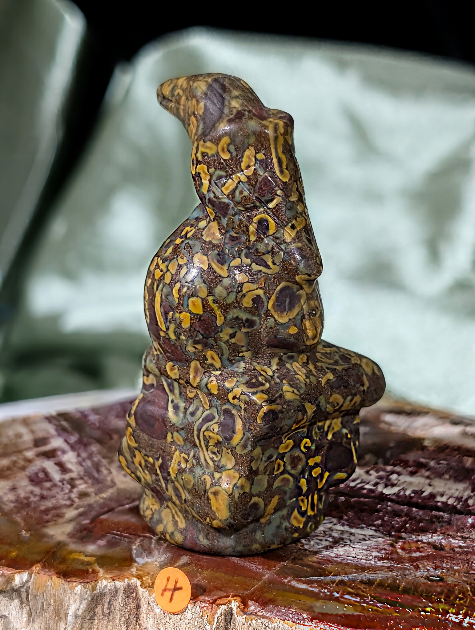 Fruit Jasper Raven on Skull on Books Figurine