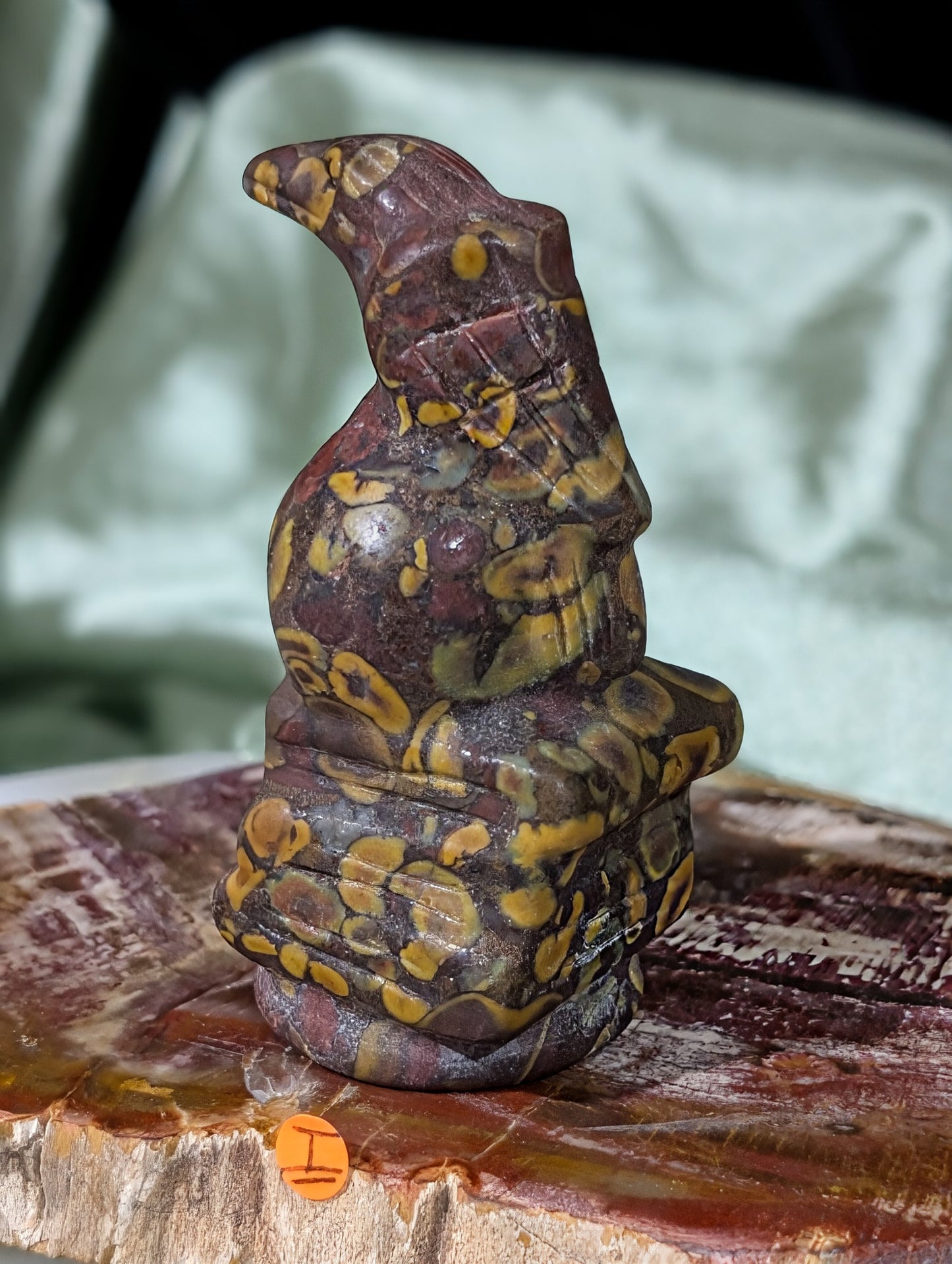 Fruit Jasper Raven on Skull on Books Figurine