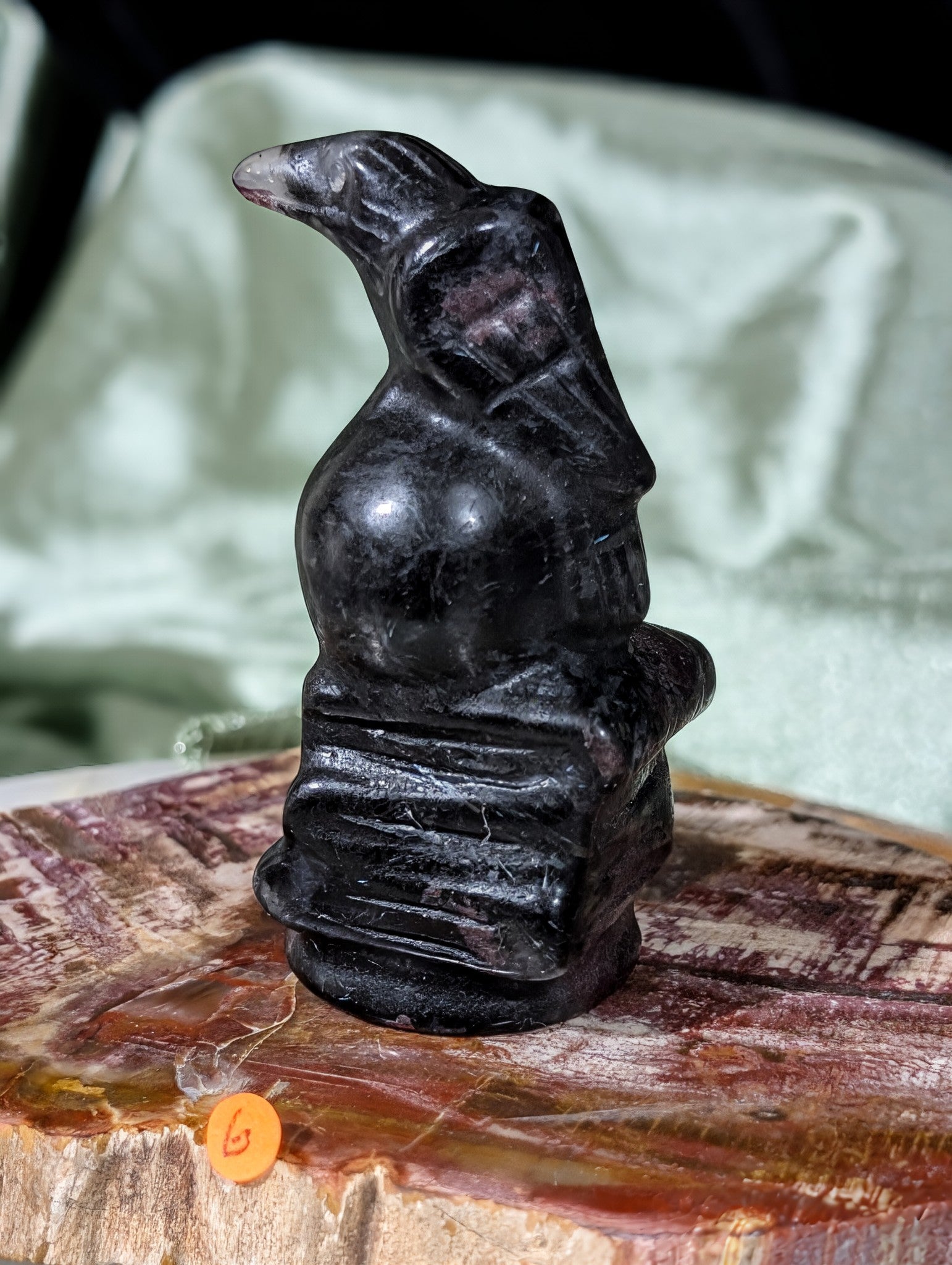 Garnet Raven on Skull on Books Figurine