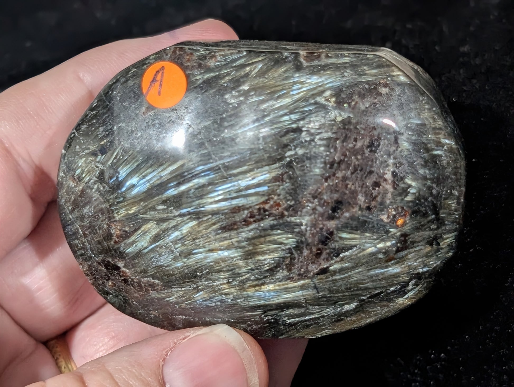 Garnet and Astrophyllite Palm Stone 1A1