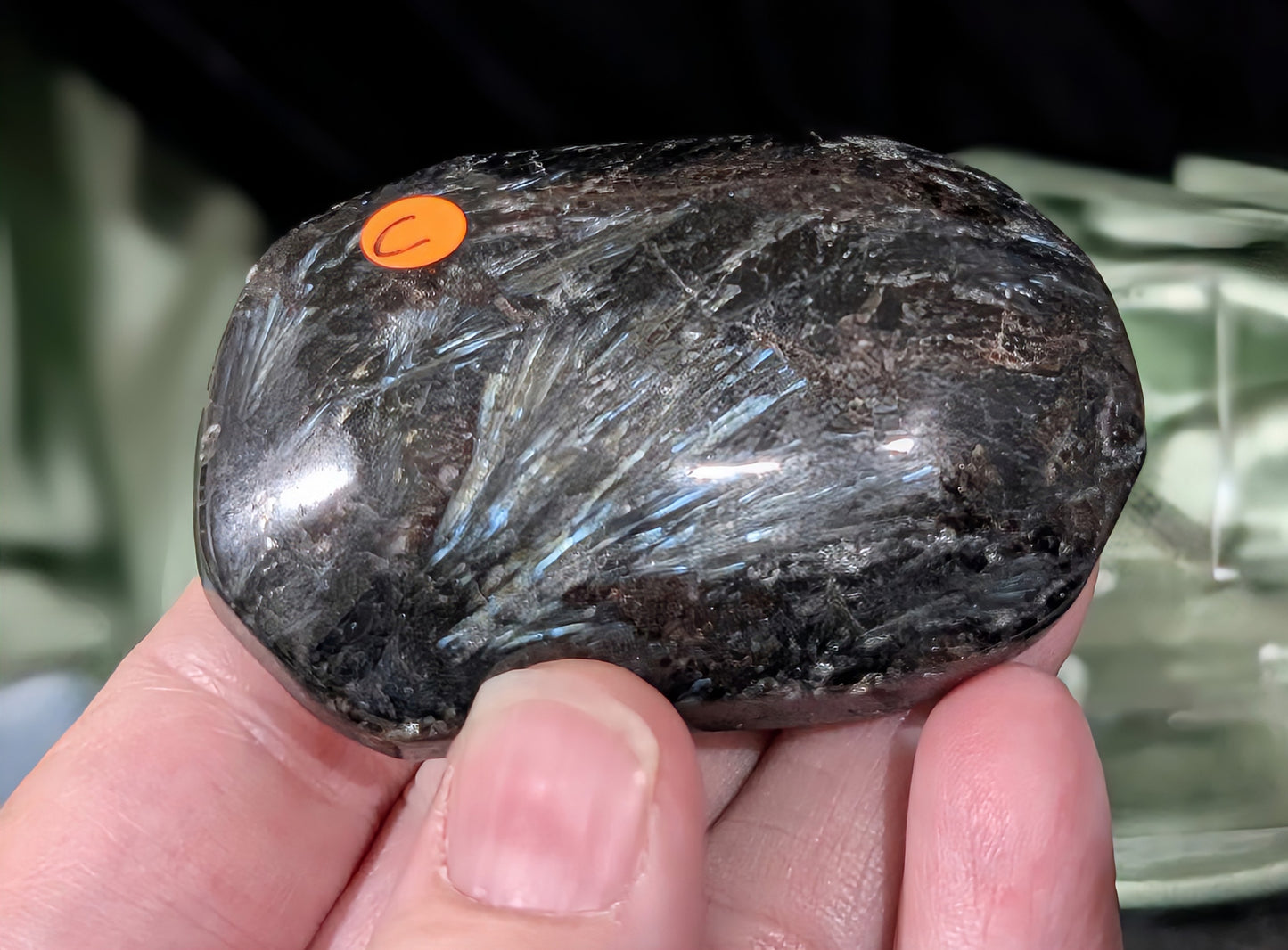 Garnet and Astrophyllite Palm Stone 1C1