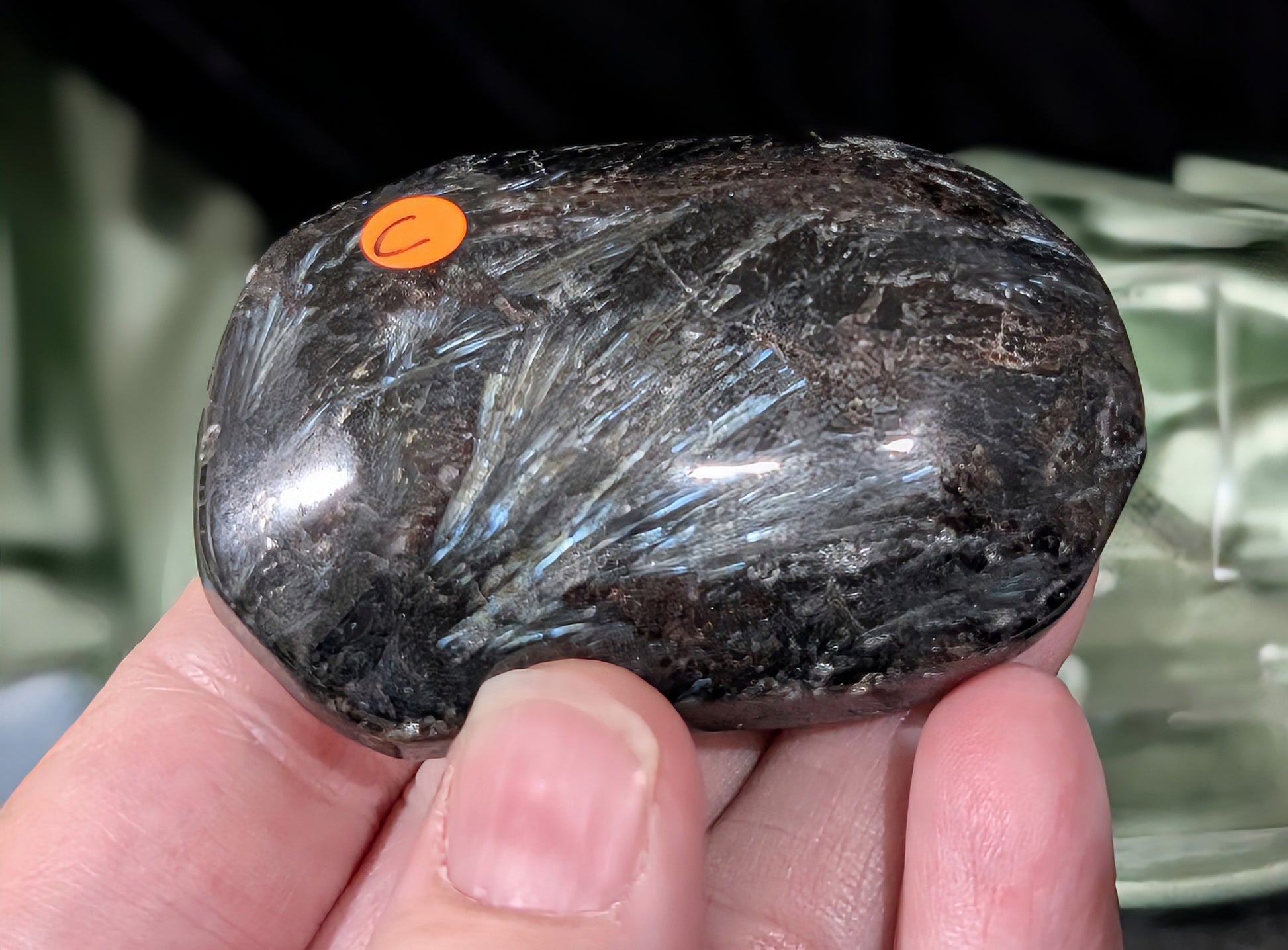 Garnet and Astrophyllite Palm Stone 1C1